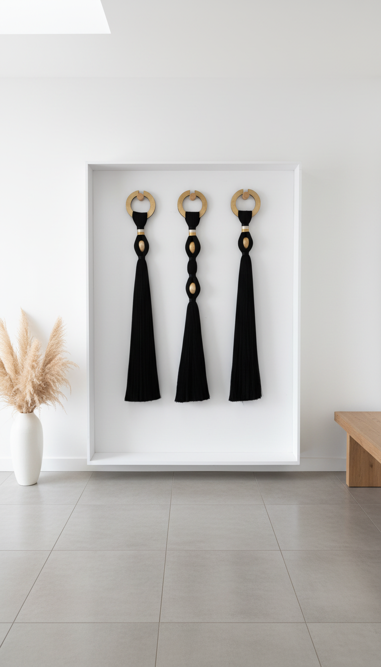 NARA . Tríptico mural artesanal en fibras negras