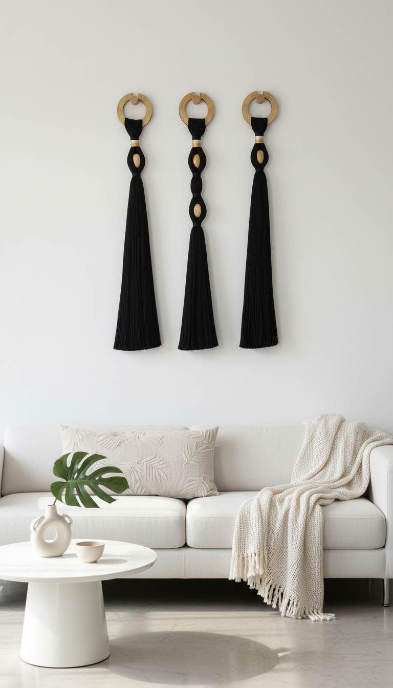 NARA . Tríptico mural artesanal en fibras negras